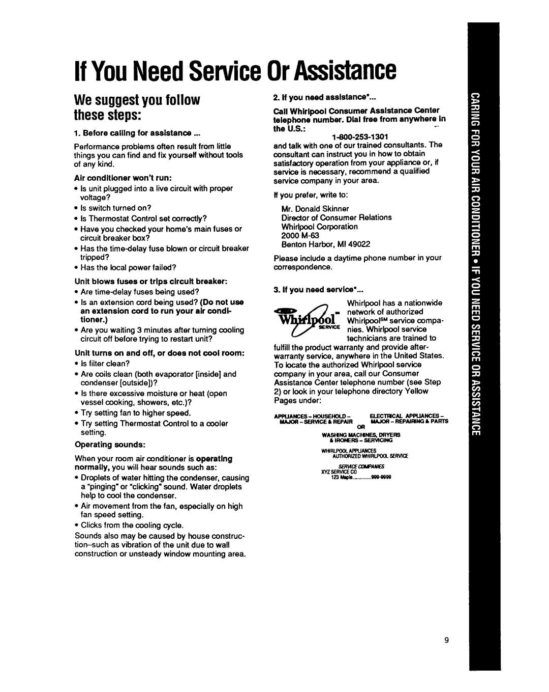 Whirlpool AMQ062, ACQ052 manual IfYouNeedServiceOrAssistance, Wesuggestyou follow thesesteps 