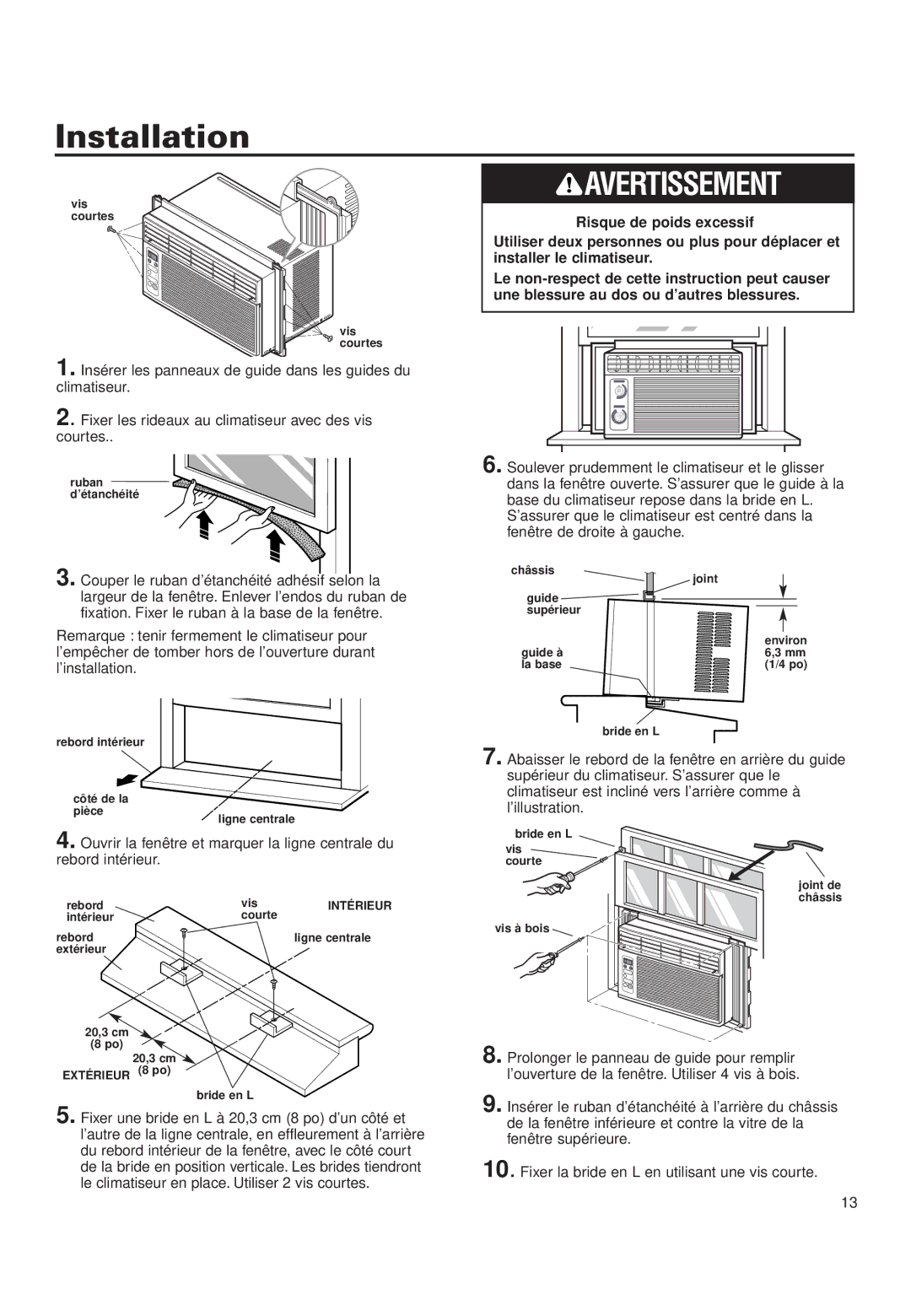 Whirlpool ACQ052PK0 installation instructions Intérieur 