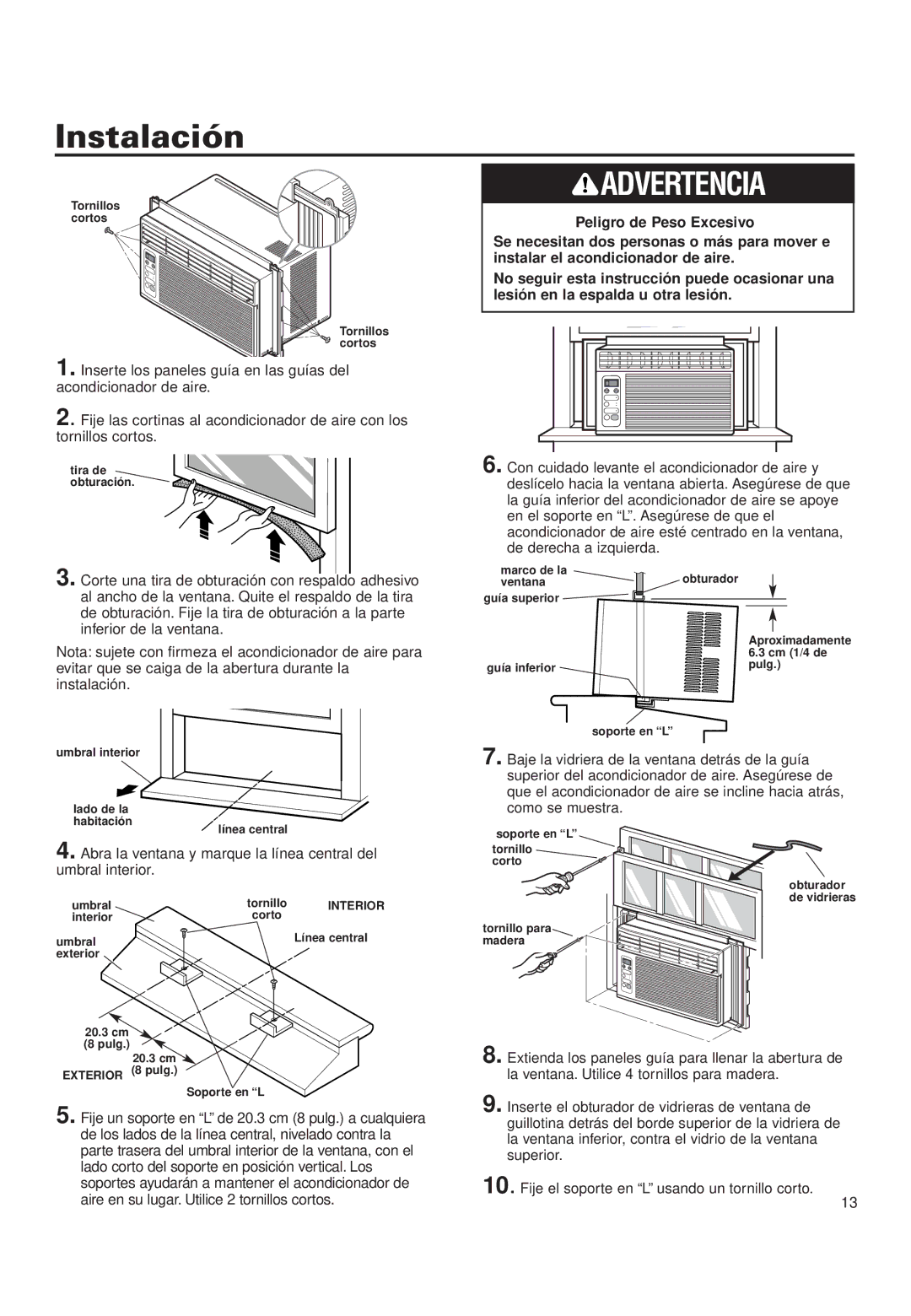 Whirlpool ACQ052PK0 installation instructions Instalación, Interior 