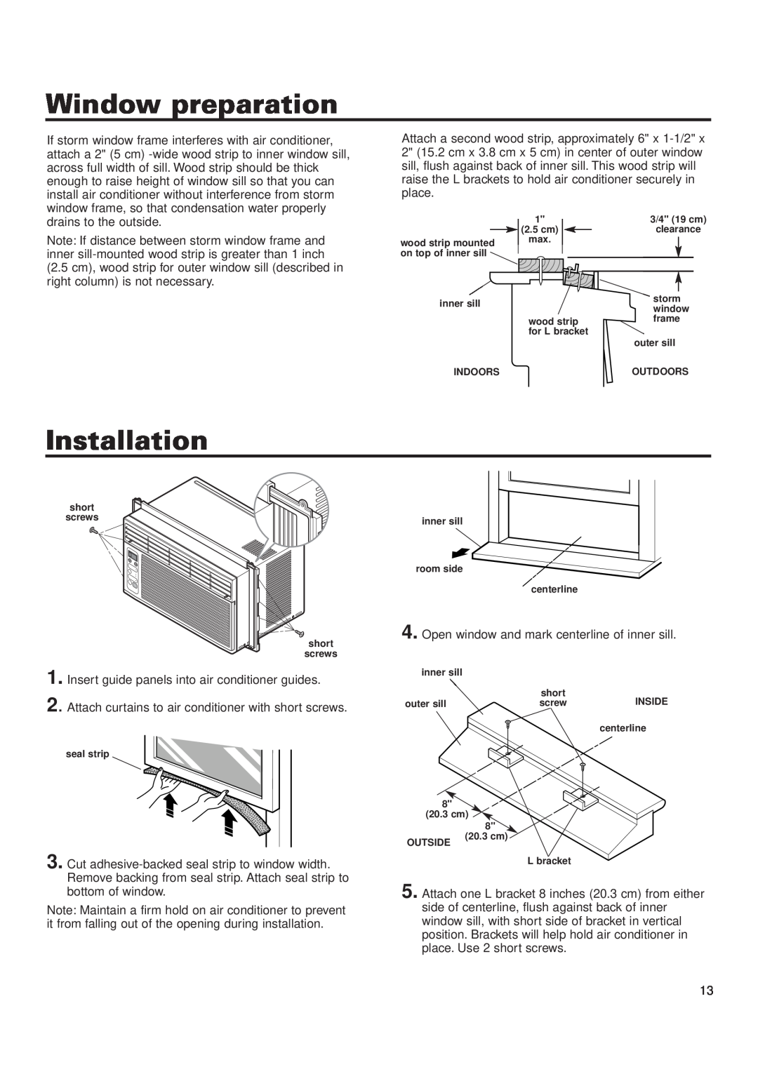 Whirlpool ACQ052PK0 installation instructions Window preparation, Installation 