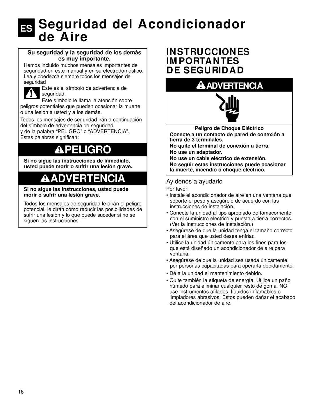 Whirlpool ACQ058MM0 manual ES Seguridad del Acondicionador de Aire, Ayúdenos a ayudarlo 