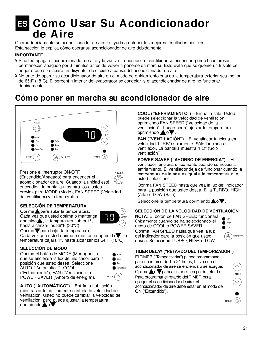 Whirlpool ACQ058MM0 manual ES Cómo Usar Su Acondicionador de Aire, Cómo poner en marcha su acondicionador de aire 