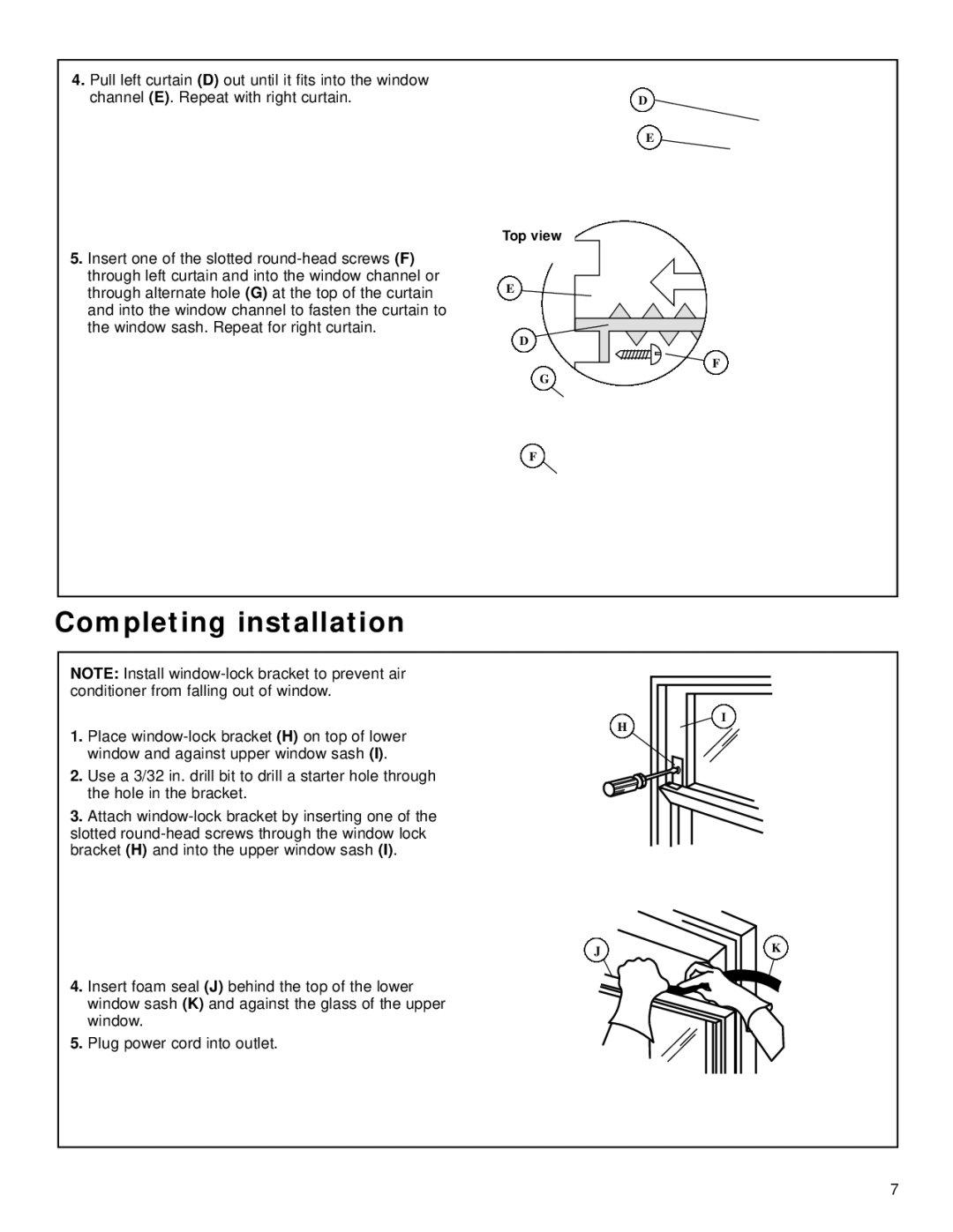 Whirlpool ACQ058MM0 manual Completing installation 