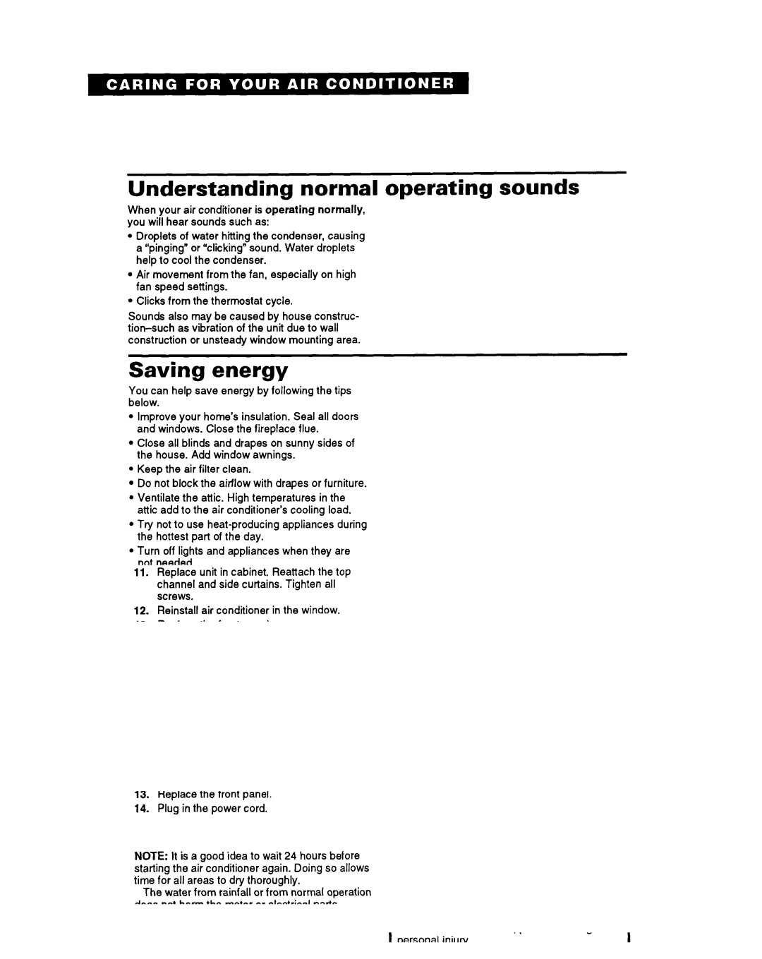 Whirlpool ACQ062, AC0052 warranty Understanding normal operating sounds, Saving energy 