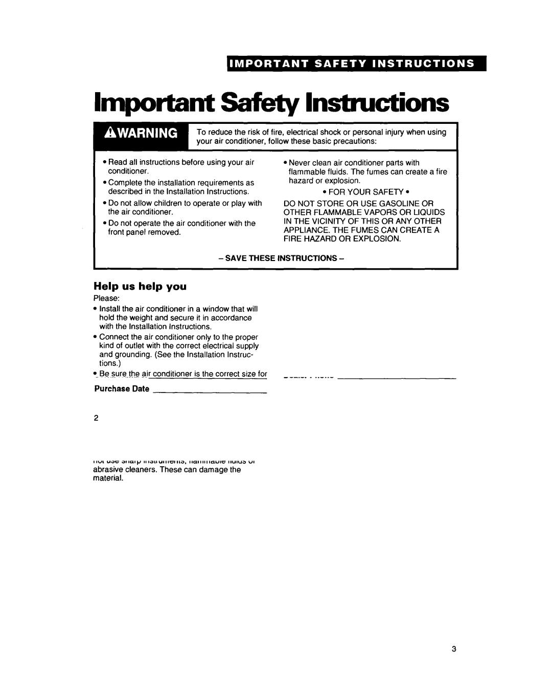 Whirlpool AC0052, ACQ062 warranty Imtxwtant Sdetv instructions, Help us help you 