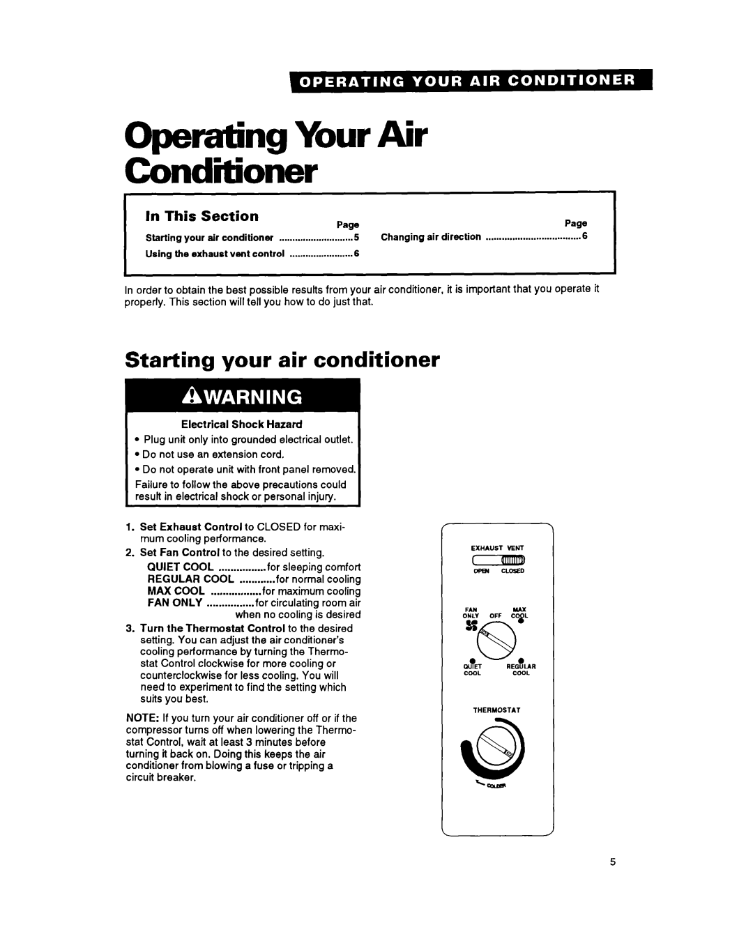Whirlpool AC0052, ACQ062 warranty Operating Your Air Cond’rtioner, Starting your air conditioner, In This, Section 
