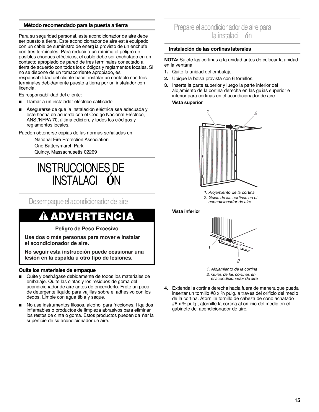 Whirlpool ACQ062MP0 manual Instrucciones DE Instalación, Desempaque el acondicionador de aire 