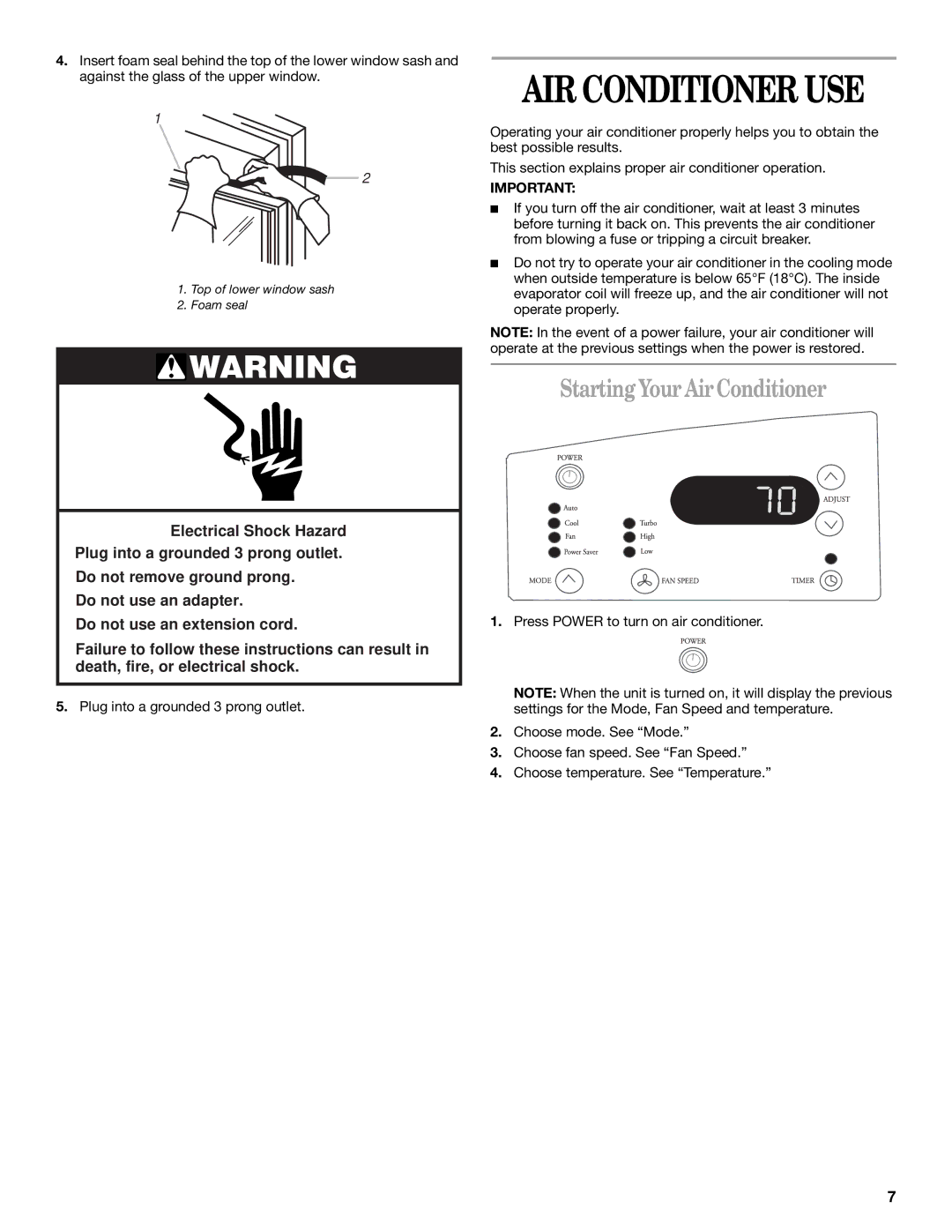 Whirlpool ACQ062MP0 manual AIR Conditioner USE, Starting Your Air Conditioner 