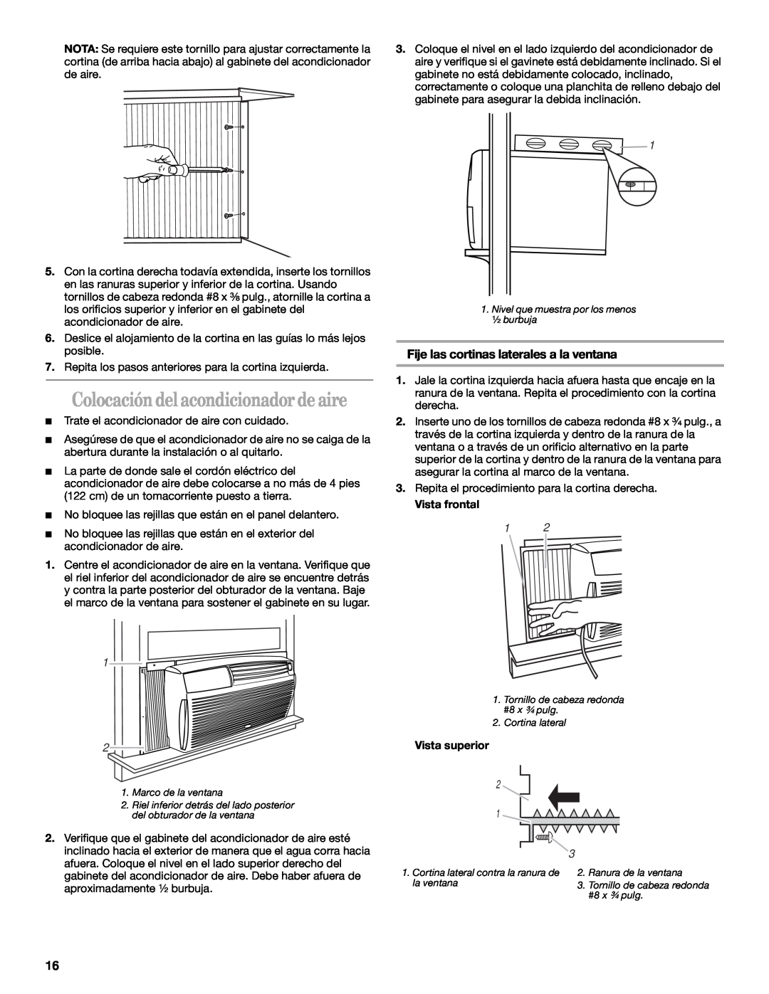 Whirlpool ACQ062MP0 manual Colocación del acondicionador de aire, Fije las cortinas laterales a la ventana 