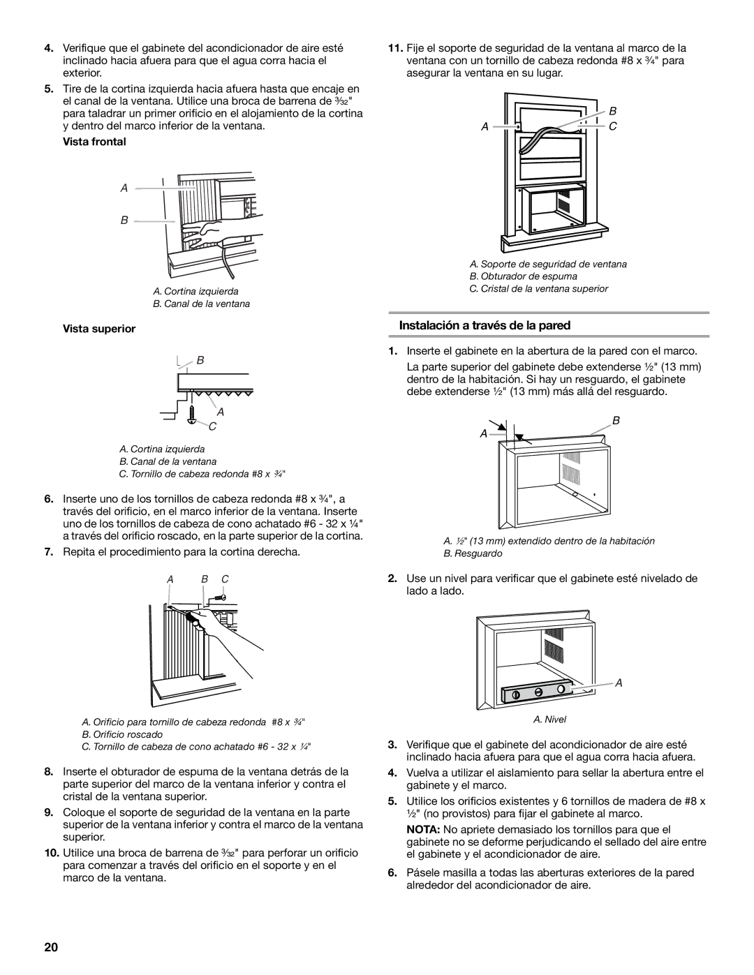 Whirlpool ACQ082XK1 manual Vista frontal, Vista superior 