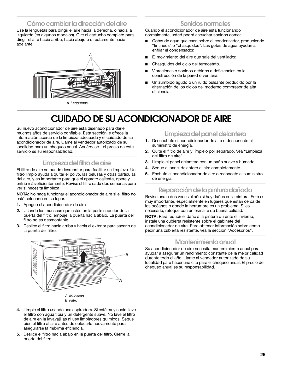 Whirlpool ACQ082XK1 manual Cuidado DE SU Acondicionador DE Aire 