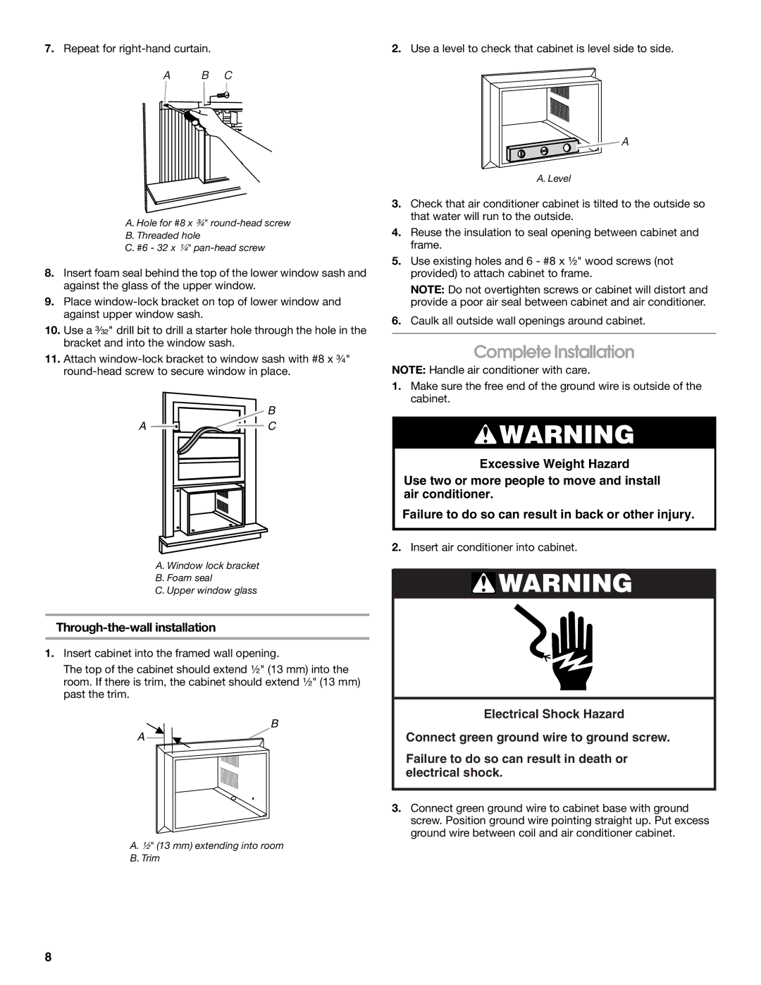 Whirlpool ACQ082XK1 manual Complete Installation 