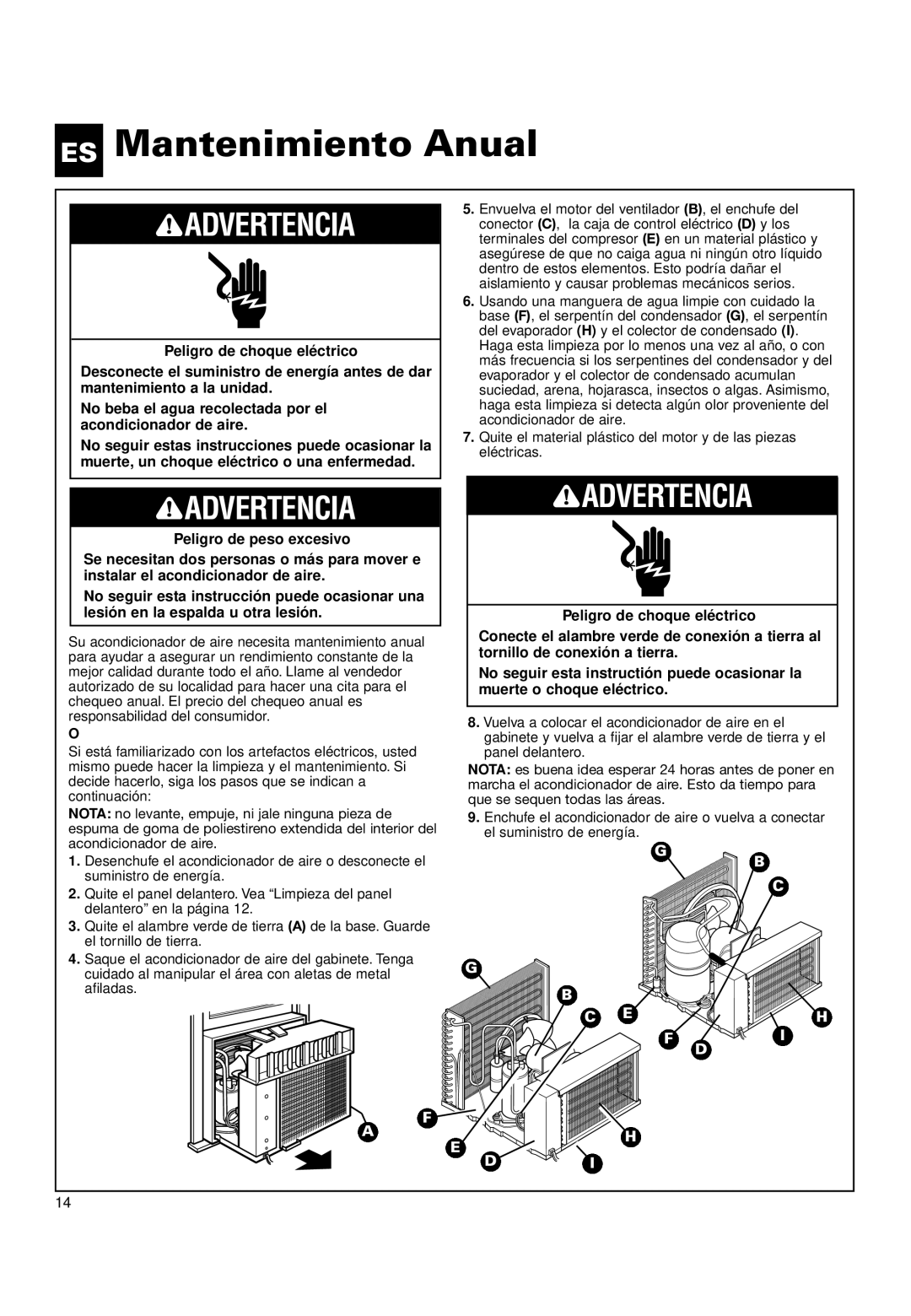 Whirlpool ACQ152XK0 manual ES Mantenimiento Anual 