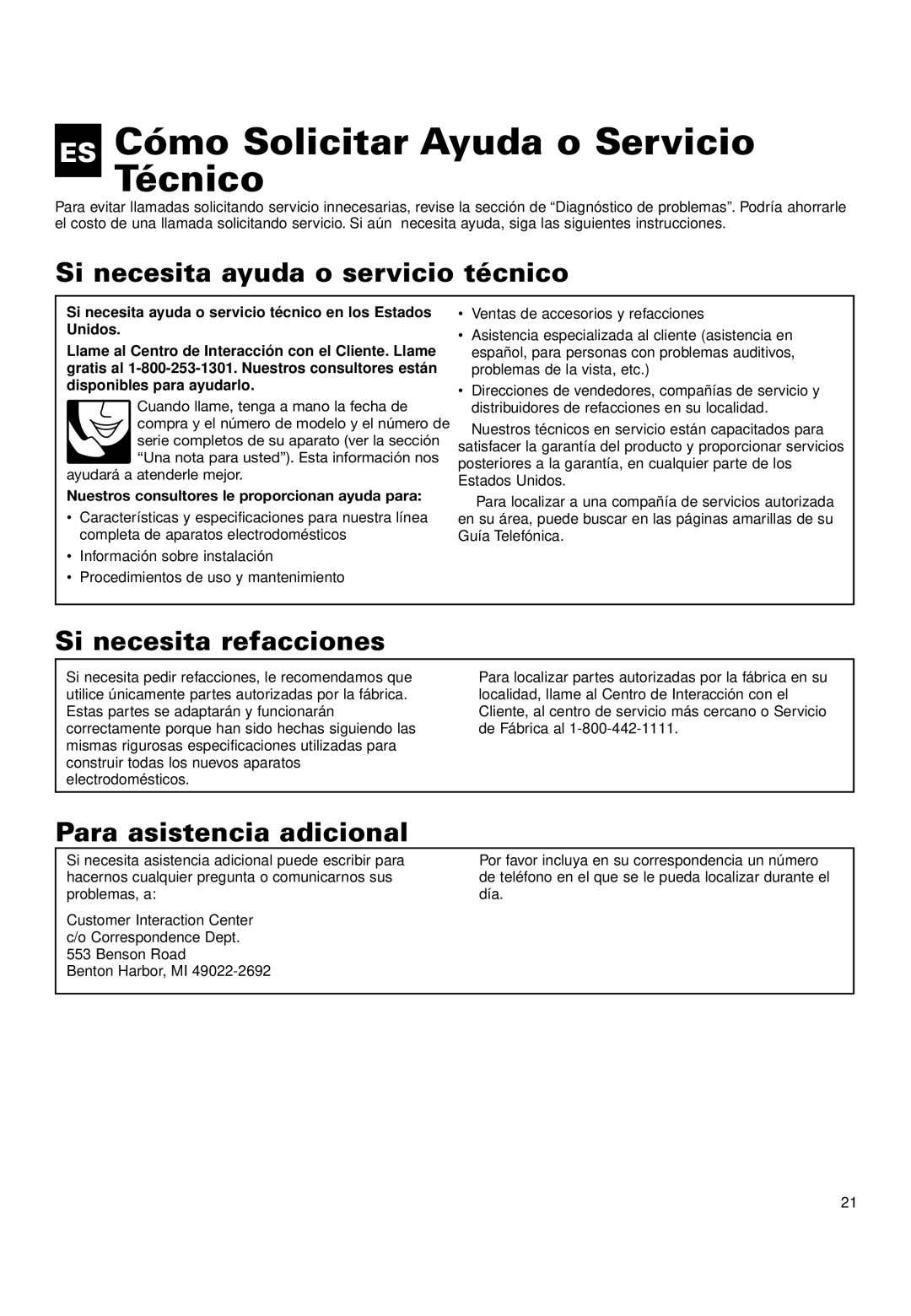 Whirlpool ACQ152XK0 manual ES Cómo Solicitar Ayuda o Servicio Técnico, Si necesita ayuda o servicio técnico 