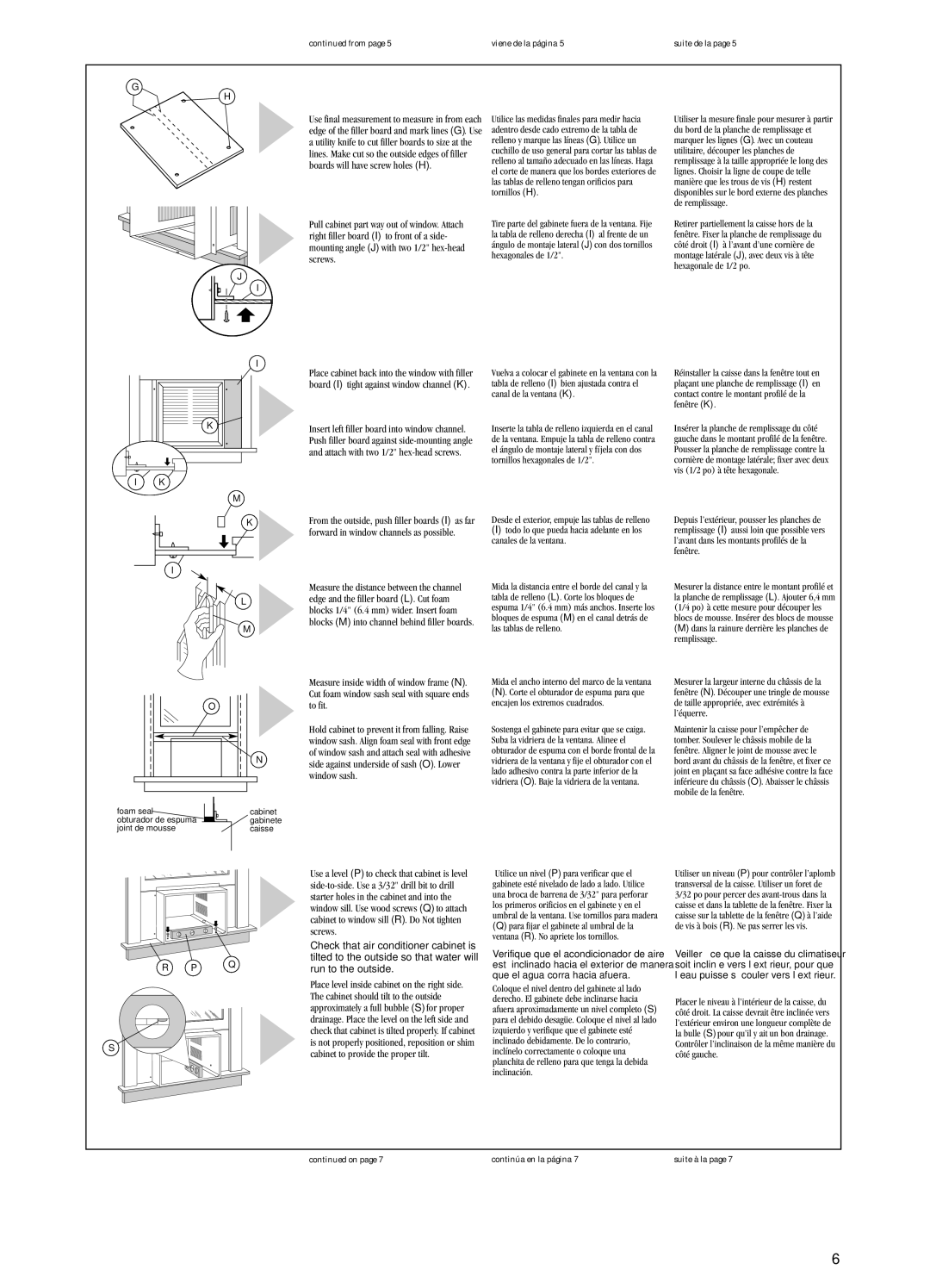 Whirlpool ACQ152XK0 manual Screws, Run to the outside, Cabinet to provide the proper tilt 