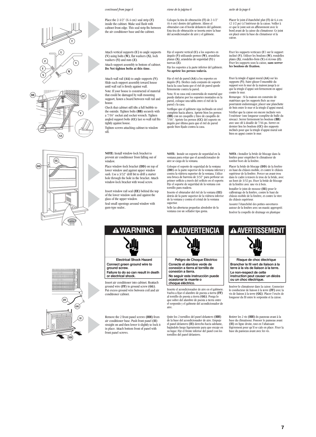 Whirlpool ACQ152XK0 manual Do Not tighten bolts at this time 