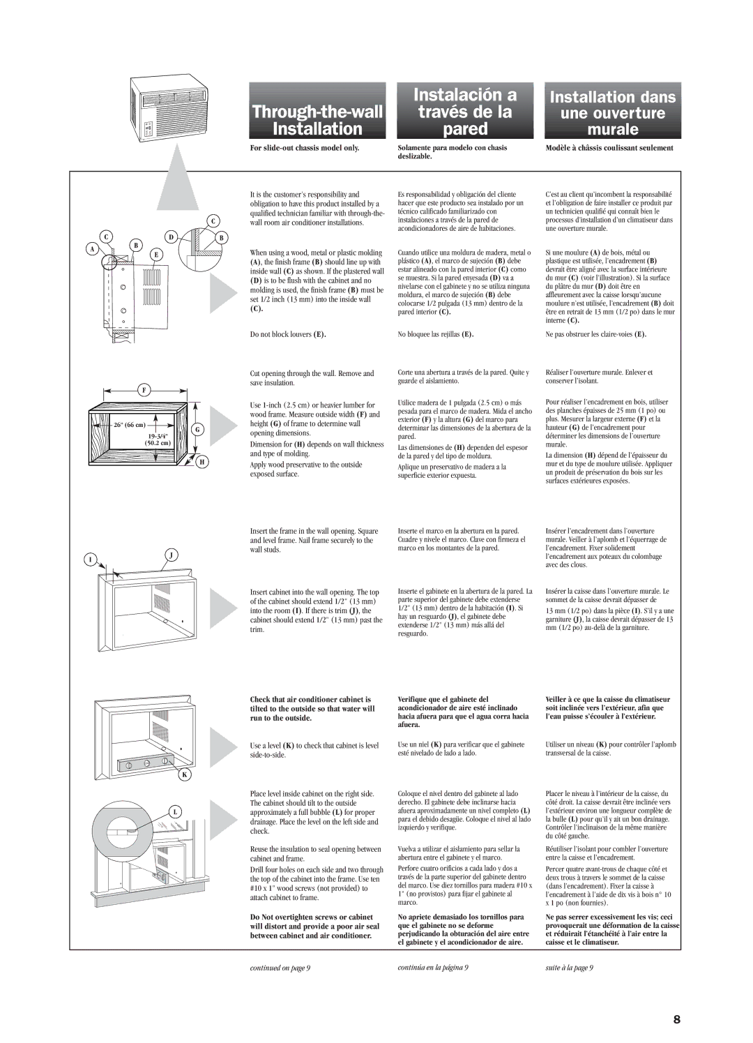 Whirlpool ACQ152XK0 manual For slide-out chassis model only, Modèle à châssis coulissant seulement 