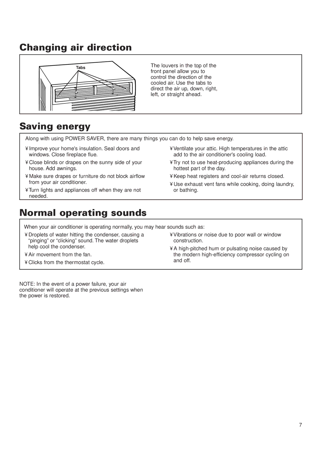 Whirlpool ACQ152XK0 manual Changing air direction, Saving energy, Normal operating sounds 