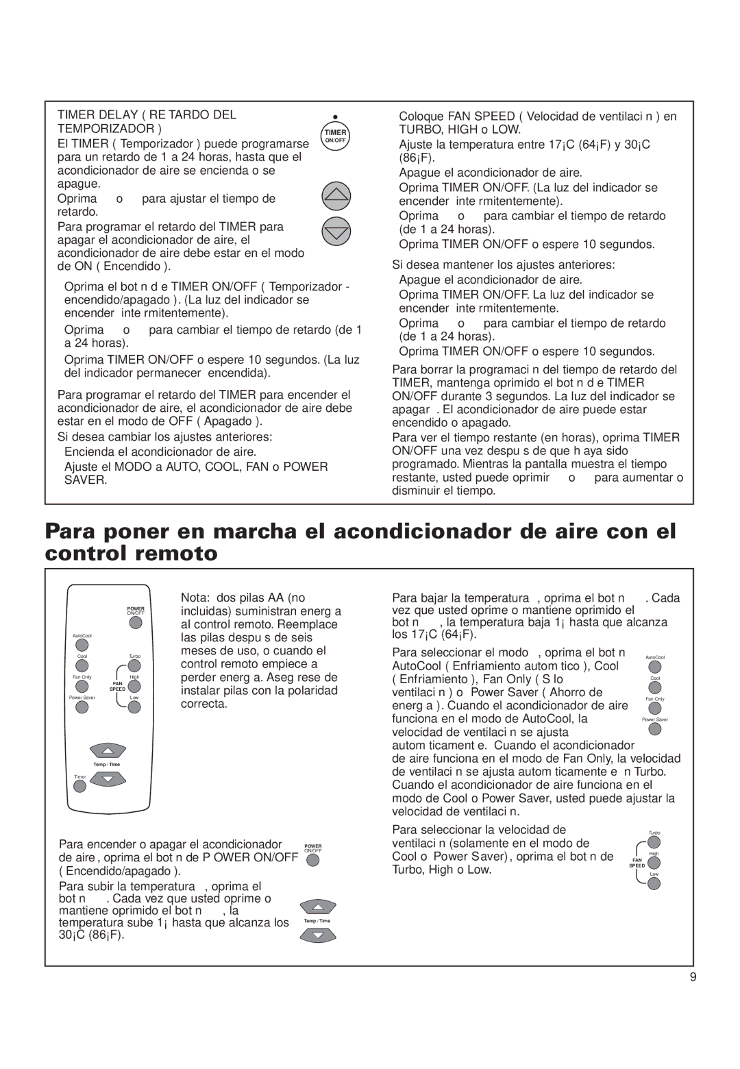 Whirlpool ACQ152XK0 manual El Timer Temporizador puede programarse, Si desea cambiar los ajustes anteriores 