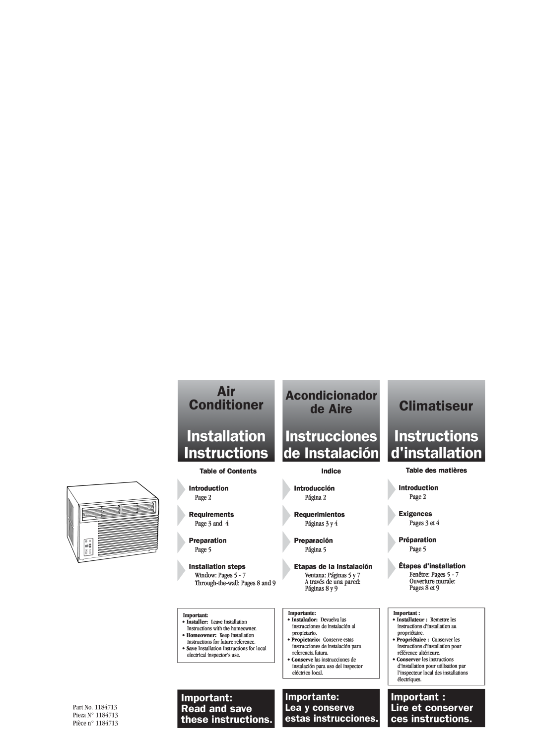 Whirlpool ACQ152XK0 manual Installation Instructions, Instructions dinstallation, Instrucciones de Instalación, Climatiseur 
