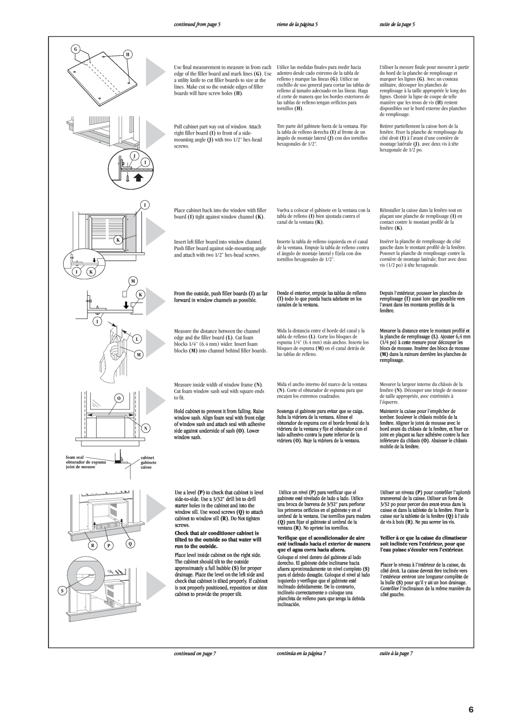 Whirlpool ACQ152XK0 screws, cabinet to provide the proper tilt, continued from page, viene de la página, suite de la page 