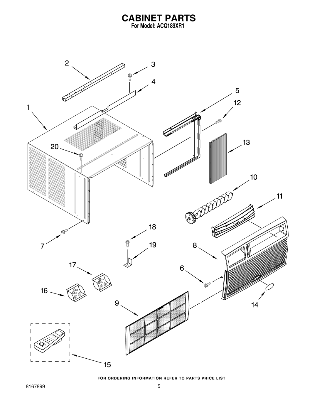 Whirlpool ACQ189XR1 manual Cabinet Parts 