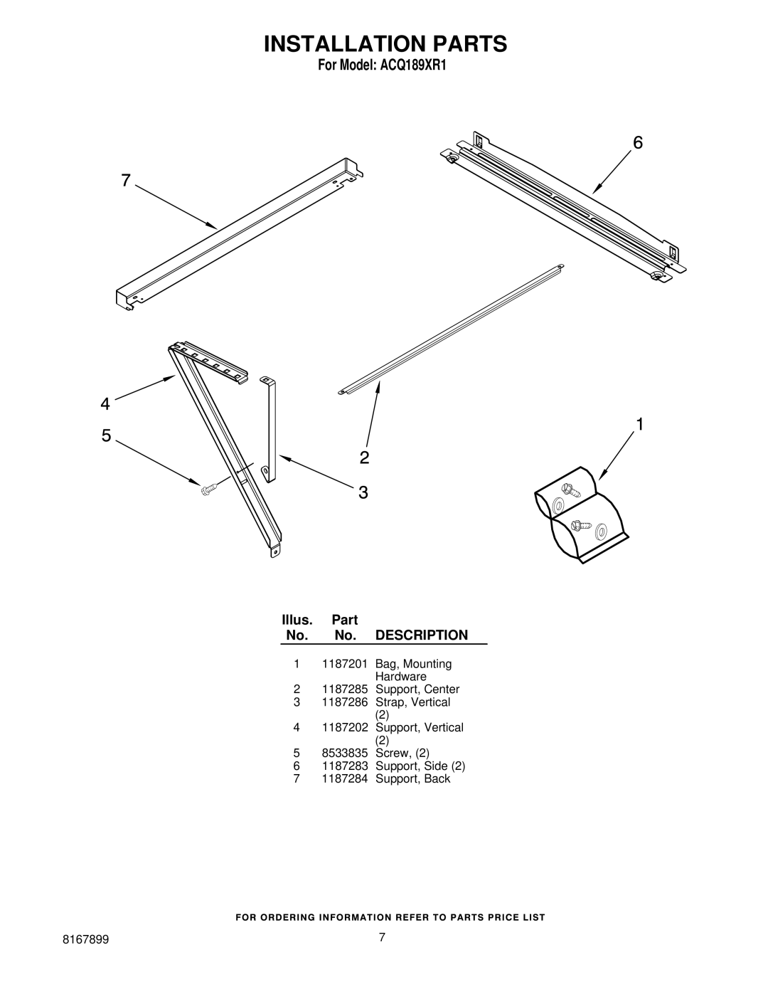 Whirlpool ACQ189XR1 manual Installation Parts 