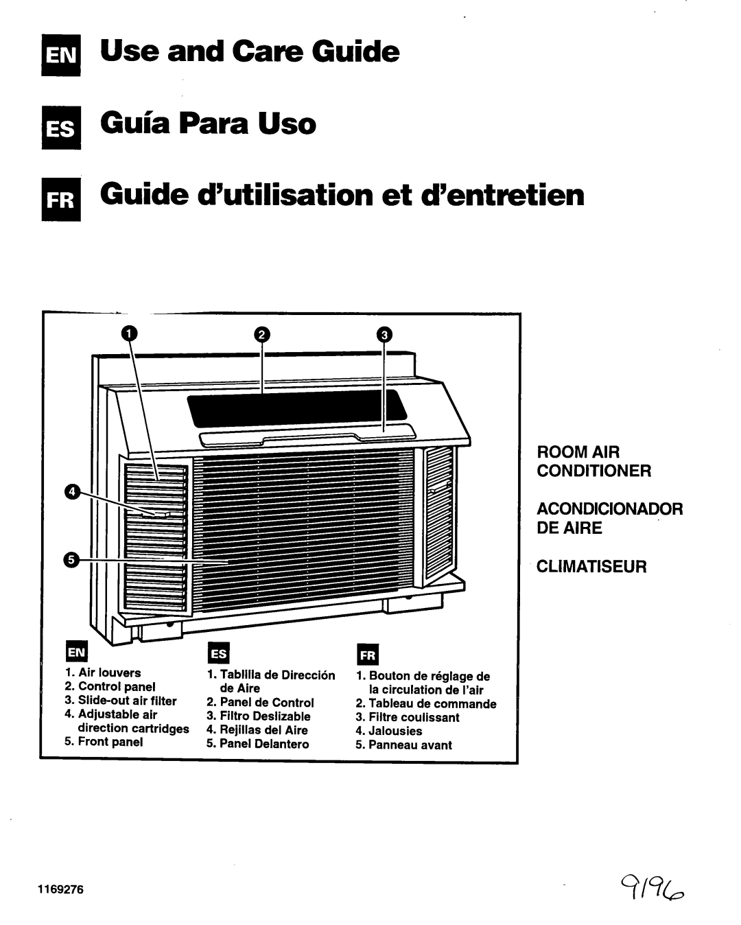 Whirlpool ACQ254XF0 manual Air louvers Tabiiiia de Direccih Bouton, Control Panel De Aire La circulation de i’air, Avant 