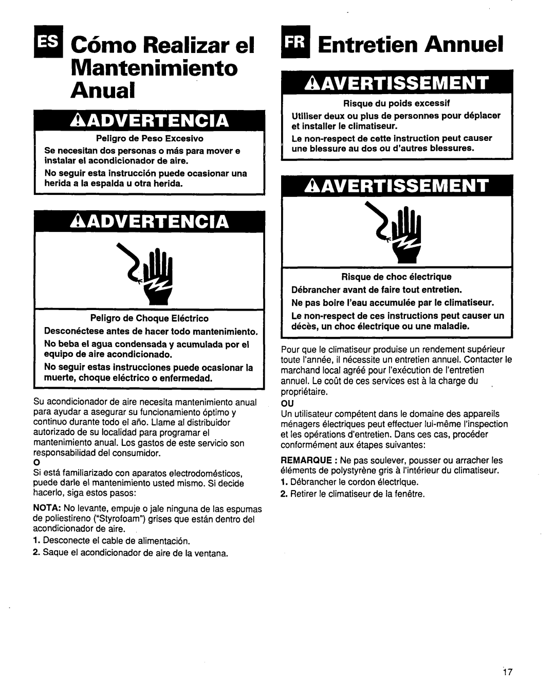 Whirlpool ACQ254XF0 manual C6mo Realizar el Mantenimiento Anual, Ql Entretien Annuel 