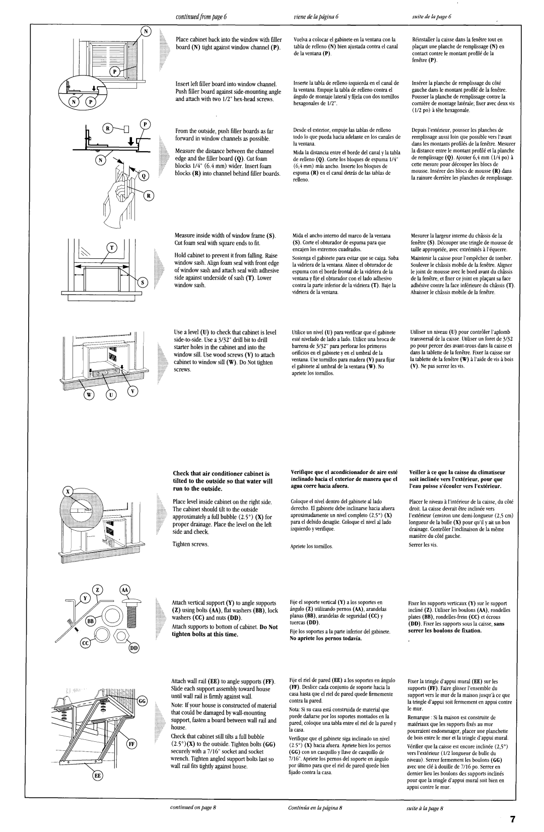 Whirlpool ACQ254XF0 manual Conhuedfrom page6, Measureinsidewidth of windowframeS, Starterholesin thecabinetandinto, ’house 