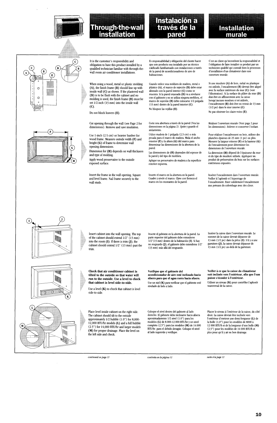 Whirlpool ACQ254XF0 manual Height C of frame to determine wall Opening dimensions, Trim, No bloqueelasrejiIIas E 