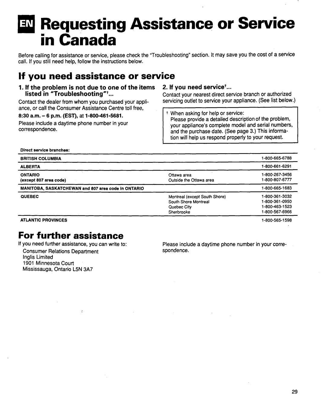 Whirlpool ACQ254XF0 m Requesting Assistance or Service in Canada, If you need assistance or service, If you need service+ 