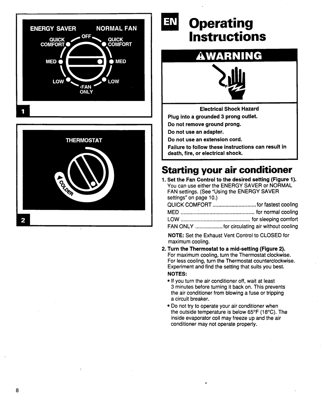 Whirlpool ACQ254XF0 manual q Operating Instructions 