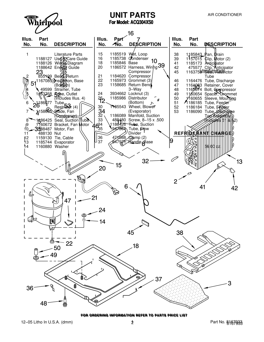 Whirlpool ACQ304XS0 manual Unit Parts, Illus. Part No. No. Description 