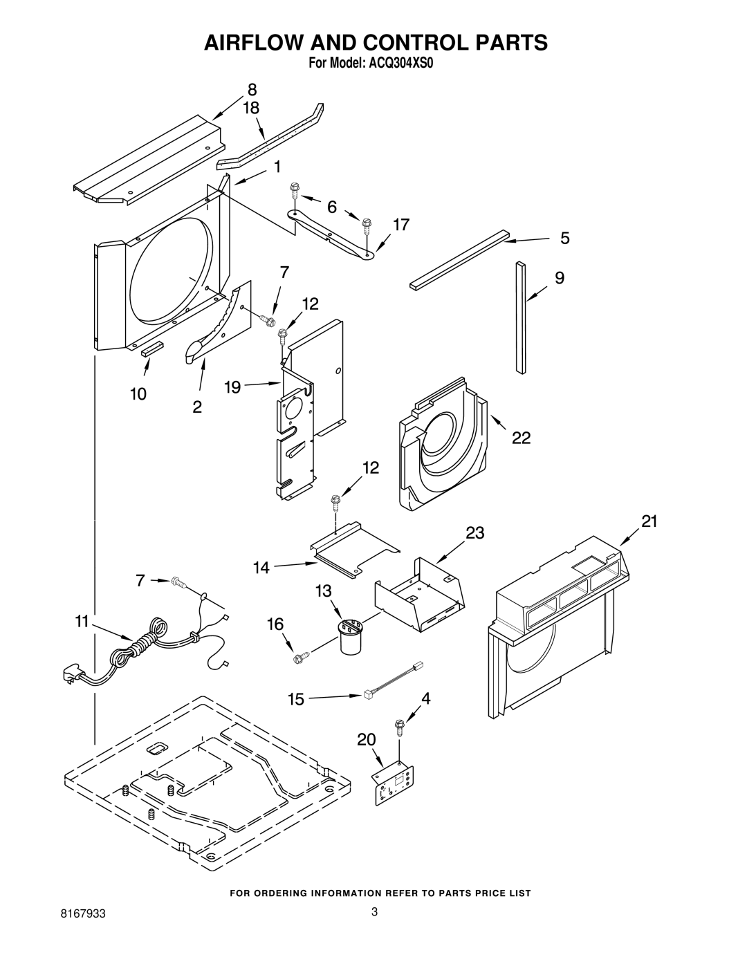 Whirlpool ACQ304XS0 manual Airflow and Control Parts 