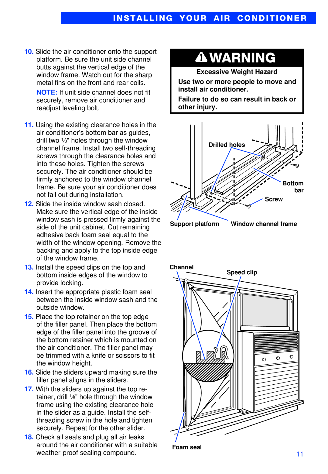 Whirlpool ACS052XH1 warranty Failure to do so can result in back or, Other injury 