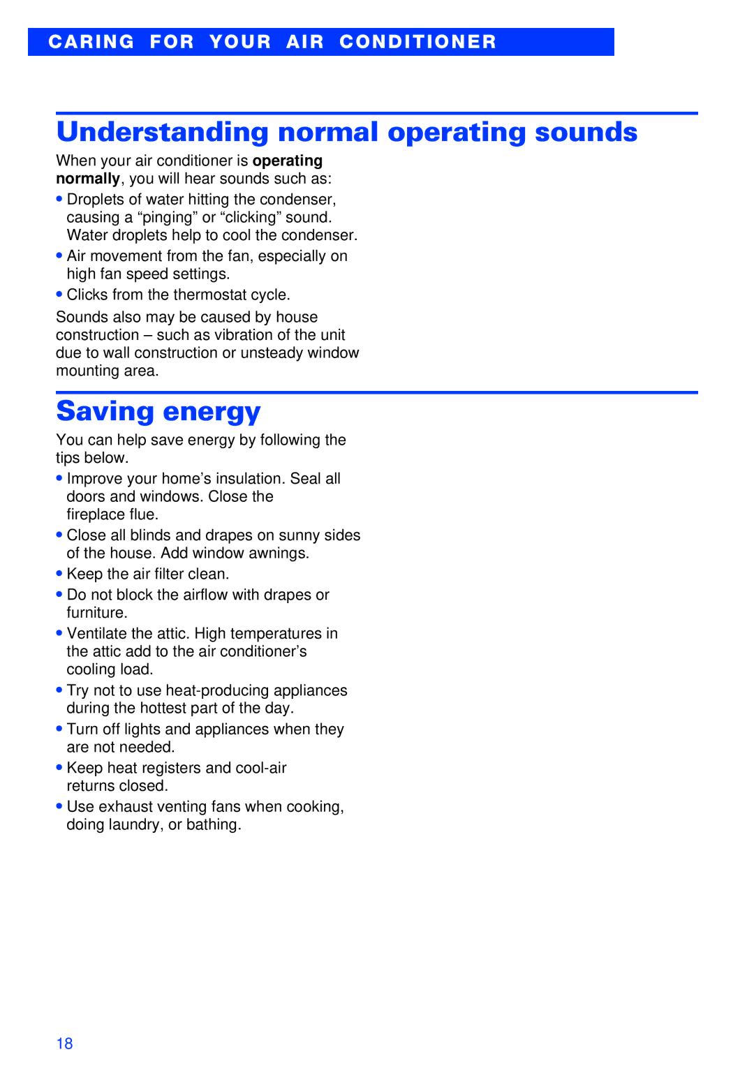 Whirlpool ACS052XH1 warranty Understanding normal operating sounds, Saving energy 