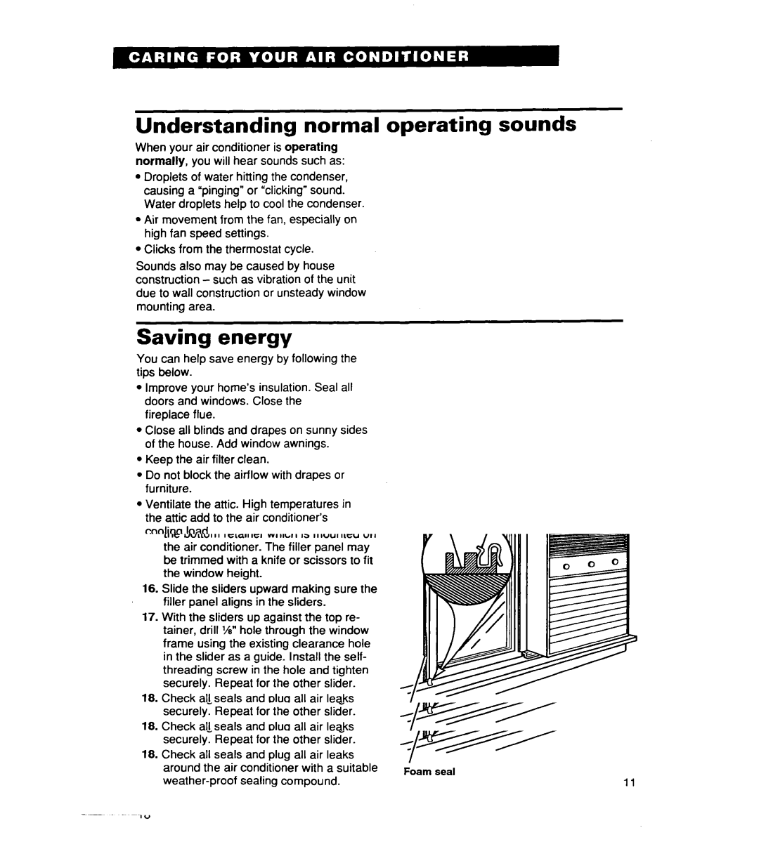 Whirlpool ACS072XE, ACSl02XE warranty Understanding normal operating sounds, Saving energy 