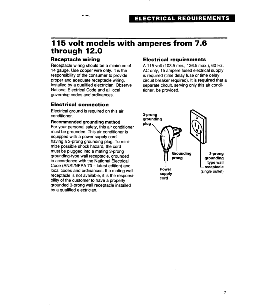 Whirlpool ACSl02XE, ACS072XE warranty Amperes from 