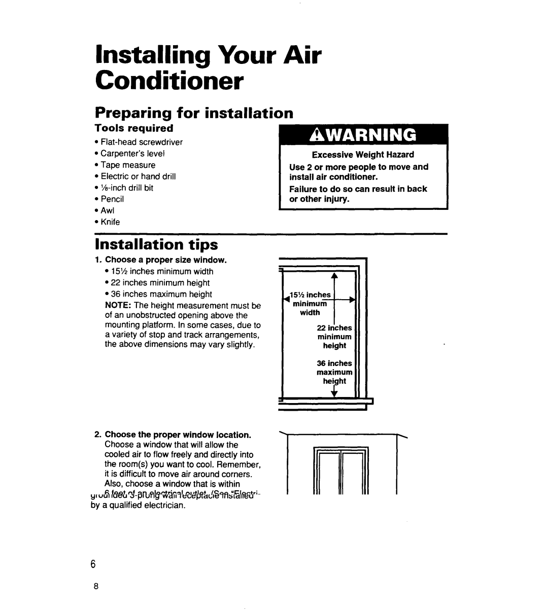 Whirlpool ACS072XE warranty Installing Your Air Conditioner, Preparing for installation, Installation tips, Tools required 