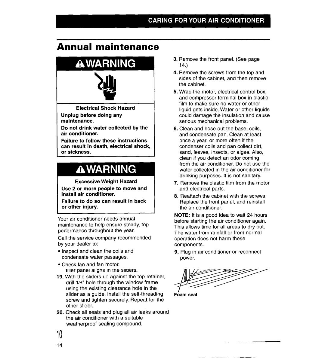 Whirlpool ACS102XG, ACS072XG warranty 1soHzzand, Annual maintenance 