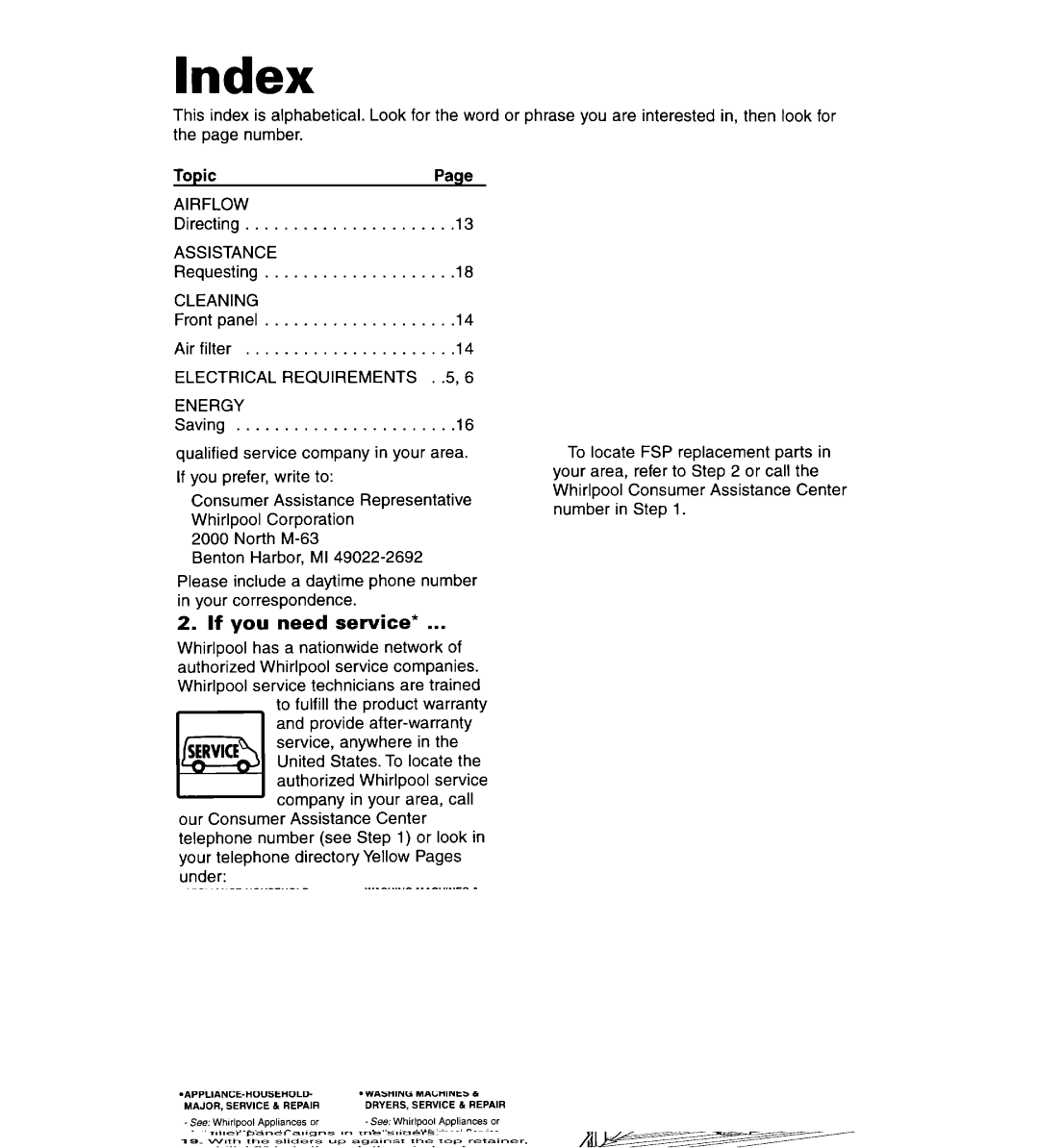 Whirlpool ACS102XG, ACS072XG warranty Index 