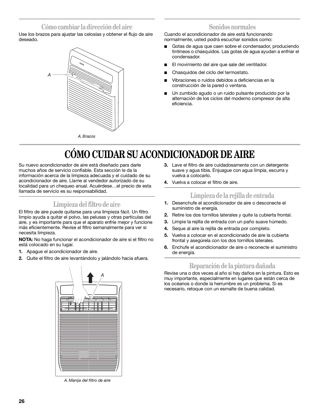 Whirlpool ACS088PR0 manual Cómo Cuidar SU Acondicionador DE Aire 