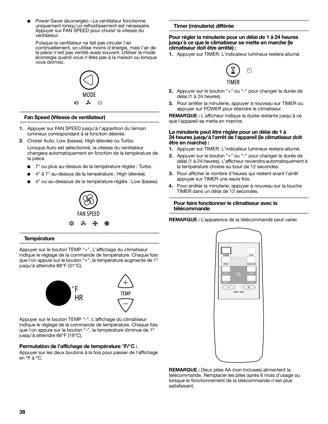 Whirlpool ACS088PR0 manual Fan Speed Vitesse de ventilateur, Température, Permutation de l’affichage de température F/C 