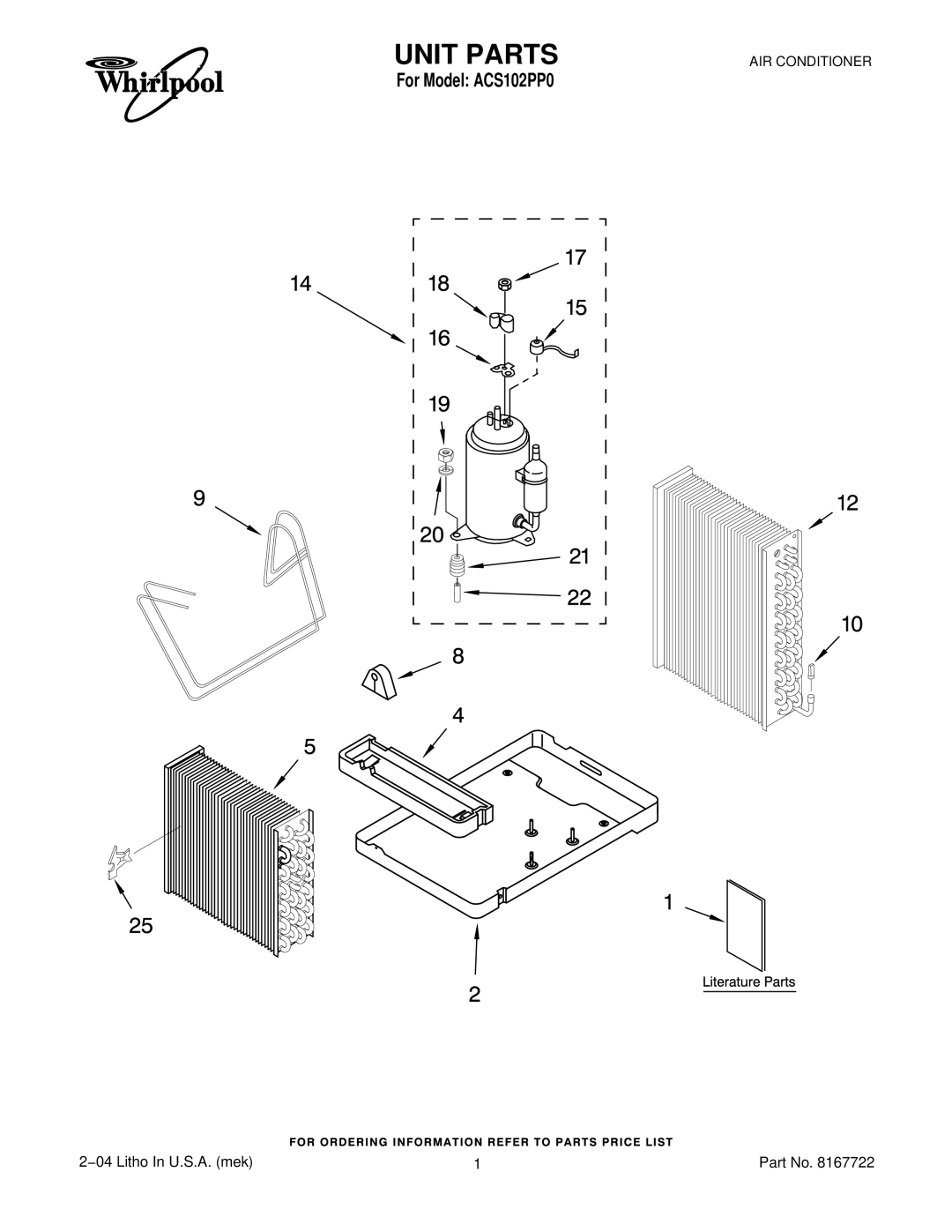 Whirlpool ACS102PP0 manual Unit Parts 