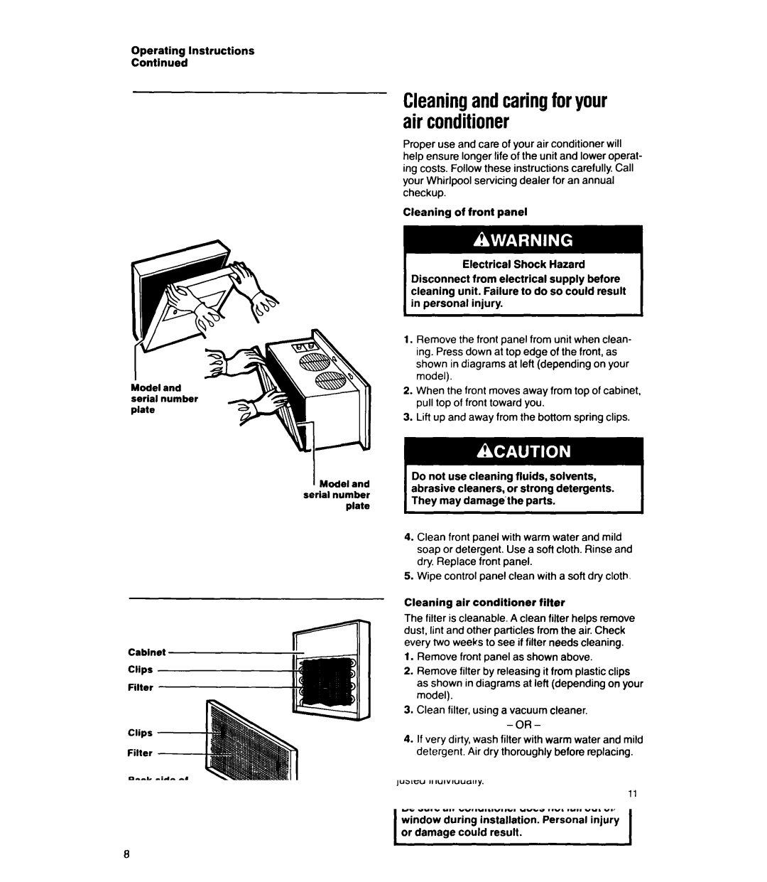 Whirlpool ACS602XT, ACSL02XT, ACS802XV, ACC602XT manual Operating Instructions, Back side 