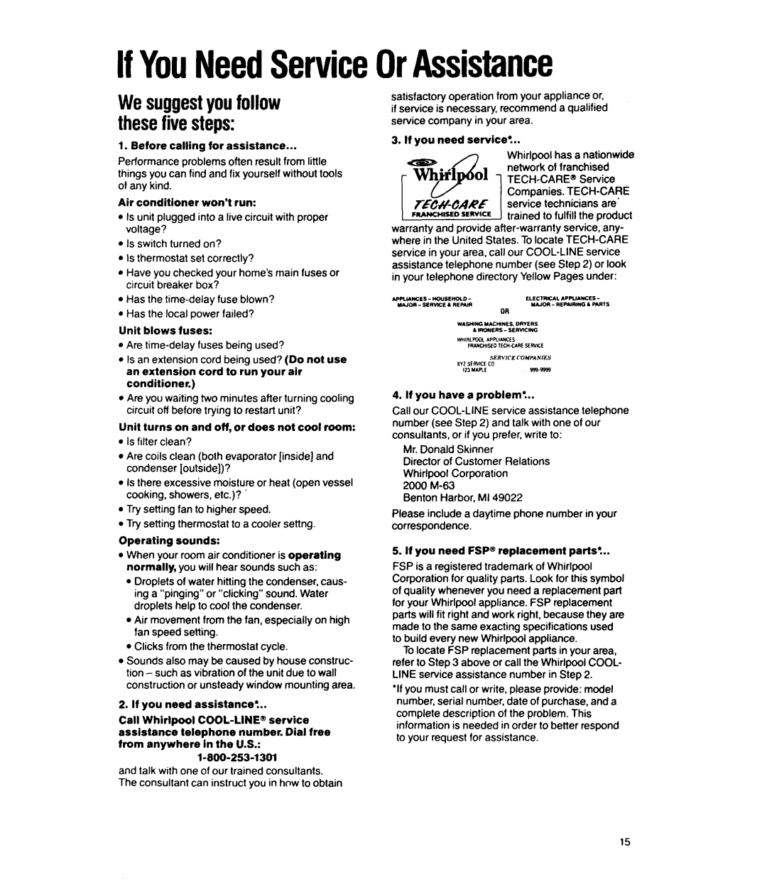 Whirlpool ACC602XT, ACS602XT, ACSL02XT IfYouNeedServiceOrAssistance, TECH-CARE@ Service, Trained to fulfill the product 