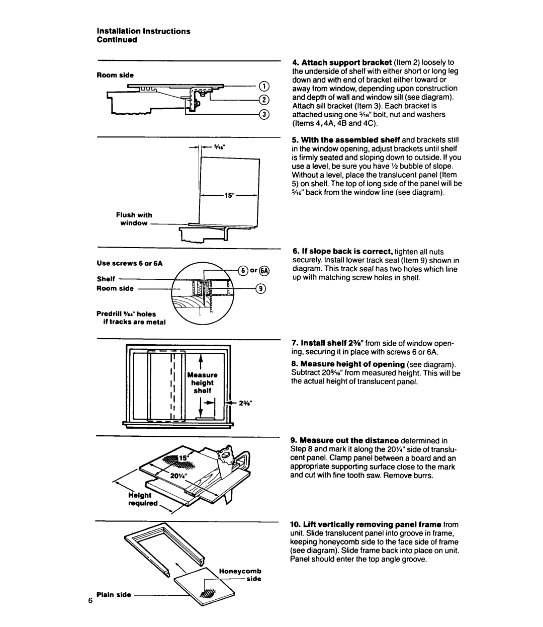 Whirlpool ACS802XV Installation Instructions, Back from the window line see diagram, Up with matching screw holes in shelf 