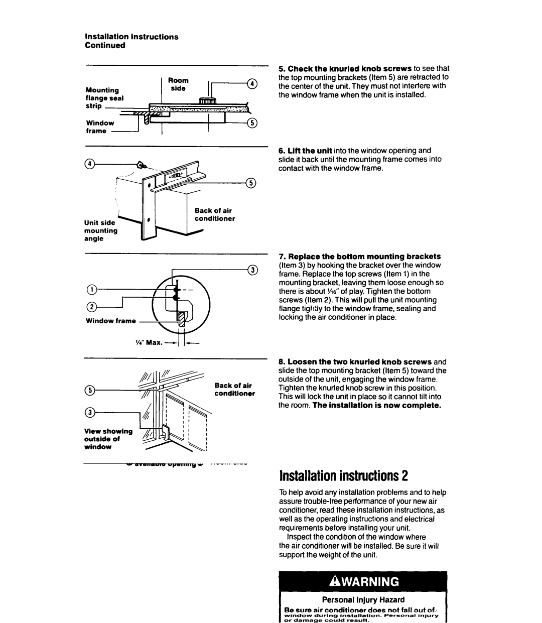 Whirlpool ACSL02XT, ACS602XT, ACS802XV, ACC602XT manual Optional, Instructions, Will not Allow you to use the four 