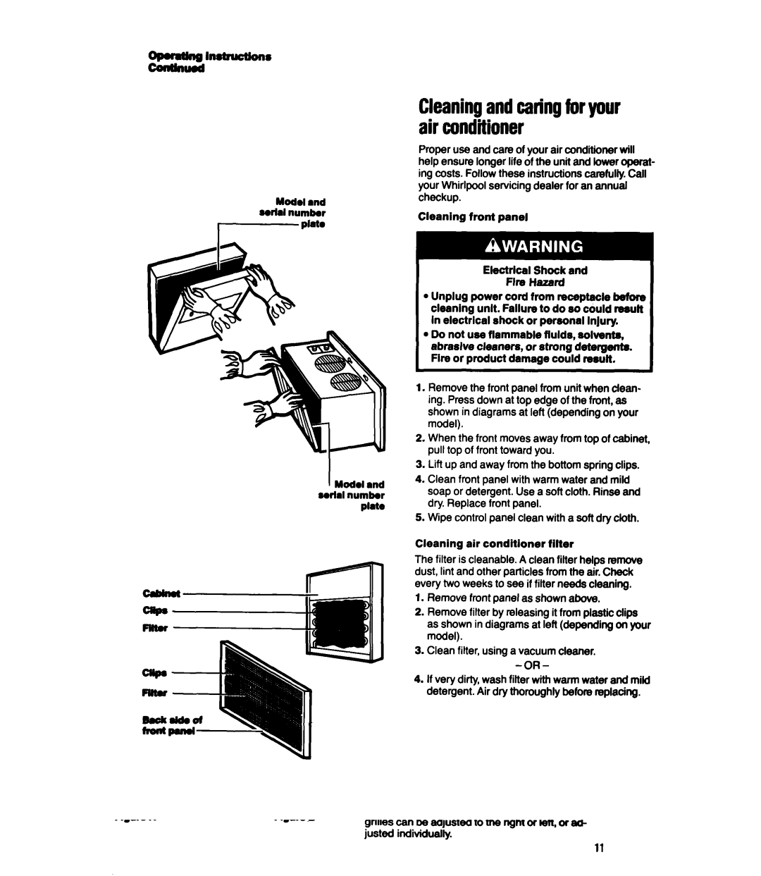 Whirlpool ACS802, ACSLOP, ACS602, ACC602 manual Cleaningandcaringforyour air conditioner 